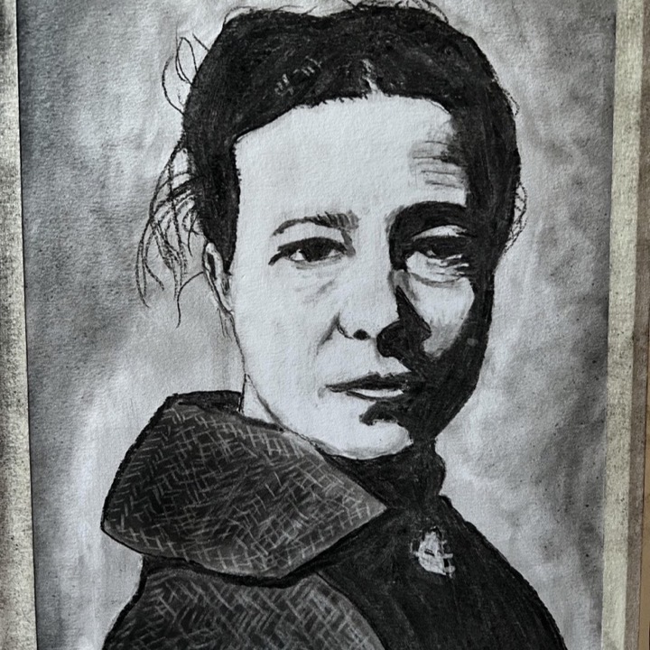 Kolteckning av Simone de Beauvoir